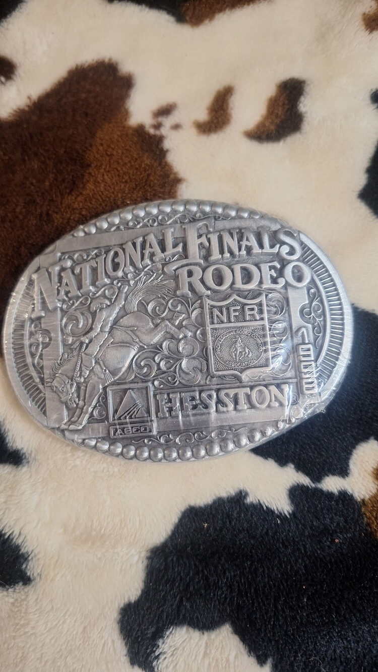 Hesston National Finals Rodeo Vintage Silver Oval Belt Buckle